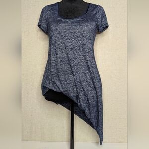 White House Black Market XS Blue Heathered Asymmetrical Sharkbite Tunic Top